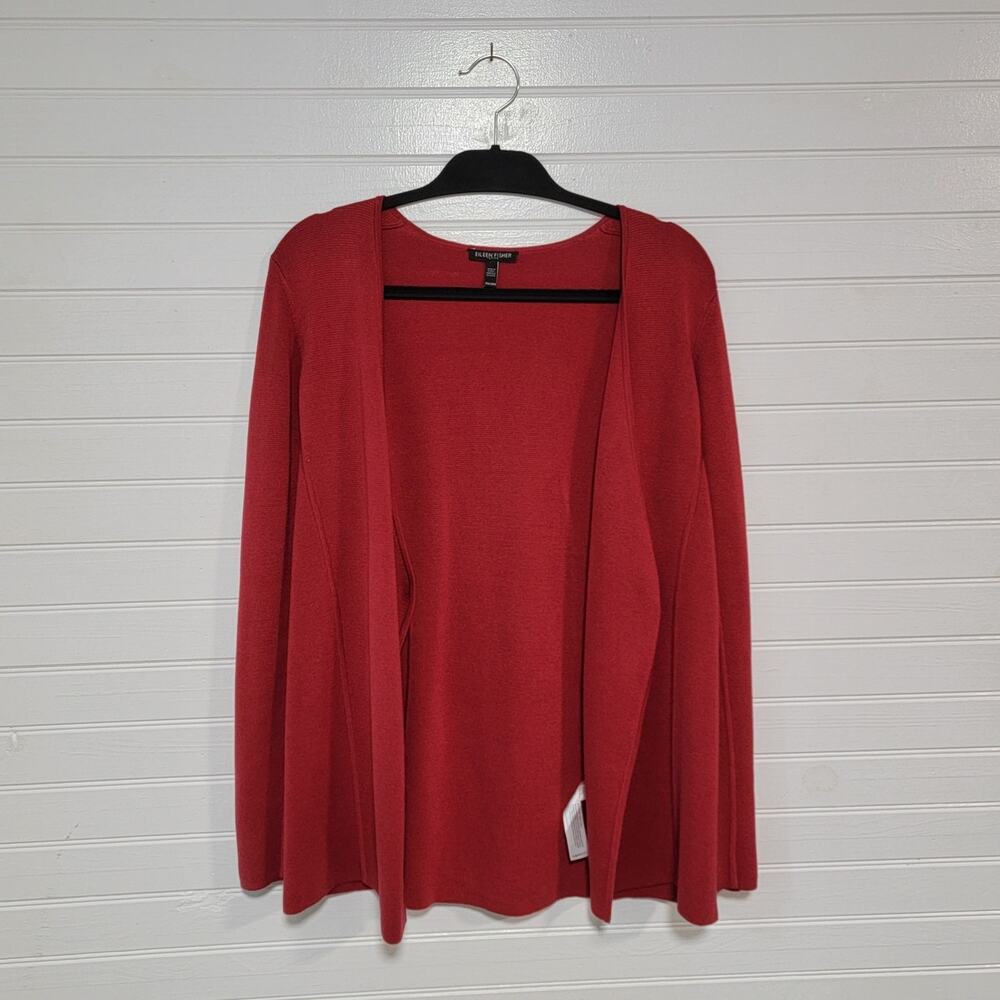 Eileen Fisher Size Petite Medium PM Silk Cotton Open Front Long Cardigan Sweater